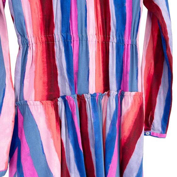 The Kit Multicolor Striped Long Sleeve Bow Back Midi Dress Size Small Silky - Picture 10 of 11
